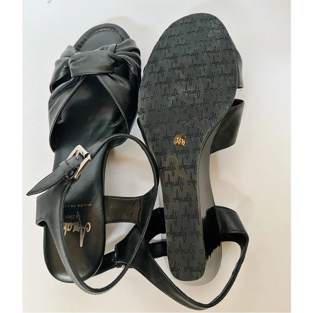 Amalfi by Rangoni Mandy Tortora leather Open Toe Low Ankle Strap Wedge Sandals